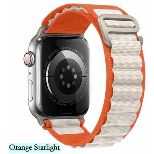Нейлоновый тканевый ремешок 'Альпийская петля' для Apple Watch Series 1-8 и Ultra - 42/44/45/49 мм (эпл вотч), оранжевый-белый