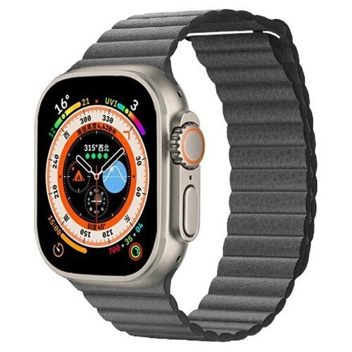 Ремешок кожаный Leather Loop для Apple Watch 42/44/45/49 мм, на магните, серый (12)