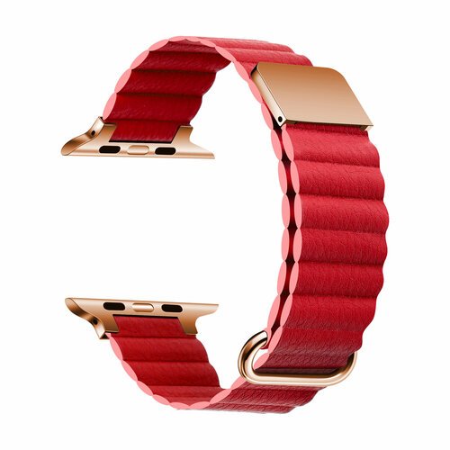 Ремешок кожаный Leather Loop Ultra для Apple Watch 42/44/45/49 мм, на магните, красный (8)