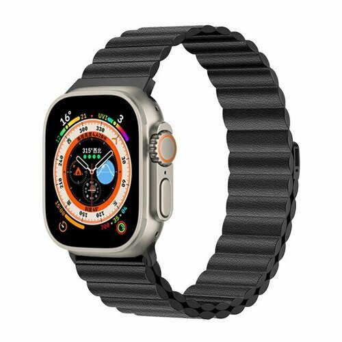 Ремешок кожаный GreatCase Leather Loop Ultra для Apple Watch 42/44/45/49 мм, 235мм, на магните, Черный