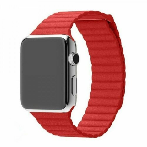 Ремешок Кожаный блочный для Apple Watch 42/44/45mm, красный