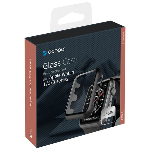 Защитное стекло Deppa со стеклом для Apple Watch 1/2/3 series, черный