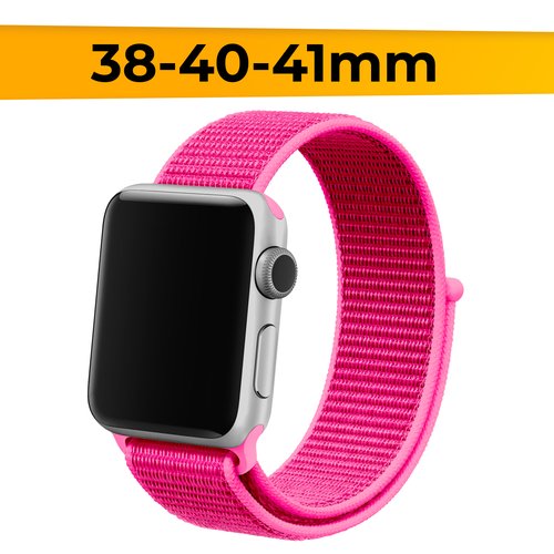 Нейлоновый ремешок для смарт часов Apple Watch 1-9, SE, 38-40-41 mm / Эластичный браслет для Эпл Вотч 1-9 и СE / Сменный тканевый ремешок / Фуксия