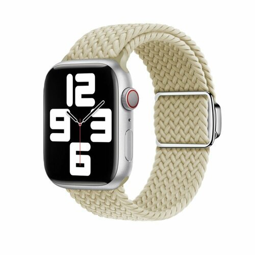 Эластичный тканевый ремешок с магнитной застёжкой для Apple Watch 1-5 6 7 8 9 серии и SE (42, 44, 45мм), бежевый