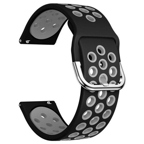 Силиконовый ремешок для часов Amazfit Bip/Bip Lite/GTR 42mm/GTS/Samsung watch Active 2, 20 мм. черный с серым