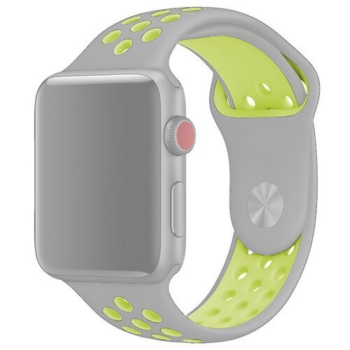 Ремешок на смарт часы Apple Watch (Эпл Вотч) 42/44/45/49 мм InnoZone Vent серый/лайм, силиконовый, спортивный