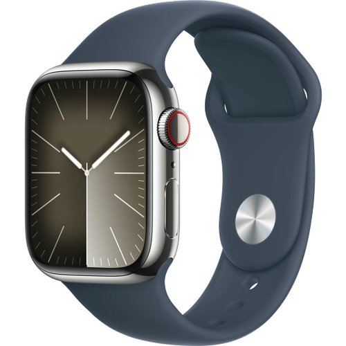 Умные часы Apple Watch Series 9 41 мм Steel Case GPS + Cellular, Silver/Storm Blue Sport Band