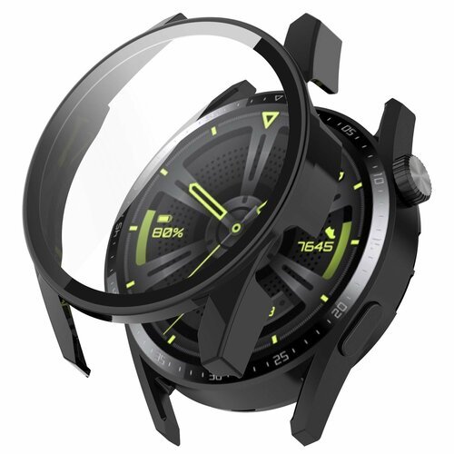 Защитный чехол с закаленным стеклом для Huawei Watch GT 3 46мм - черный