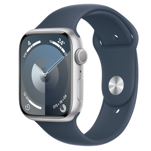 Умные часы Apple Watch S9 (2023) 45 мм Silver Aluminum Case with Storm Blue Sport Band (S/M)
