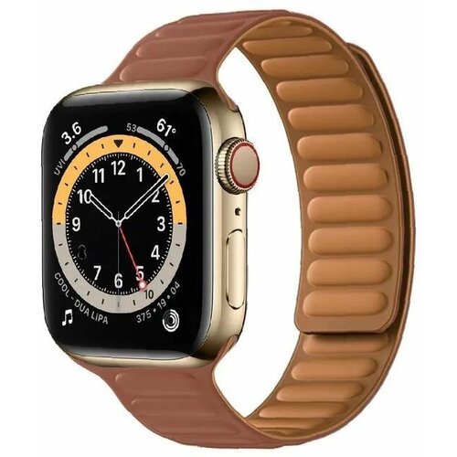 Премиум кожаный ремешок на магнитной застежке для Apple Watch Series 1-8 и Ultra - 42/44/45/49 мм (эпл вотч), коричневый