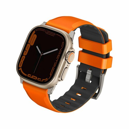 Ремень силиконовый Uniq LINUS AIROSOFT SILICONE для Apple Watch 49/45/44/42, цвет оранжевый (VOLT ORANGE)