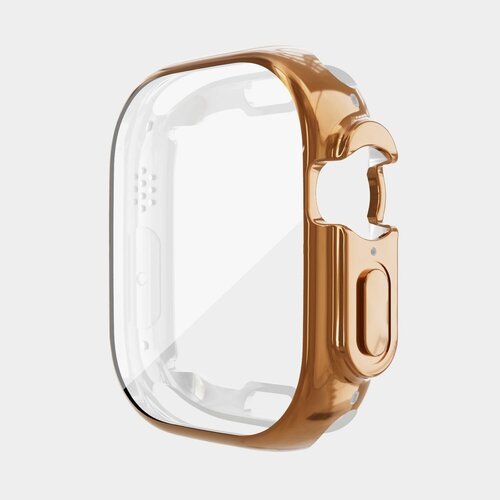Защитный силиконовый противоударный чехол со стеклом для корпуса Apple Watch Ultra 49 мм, розовое золото