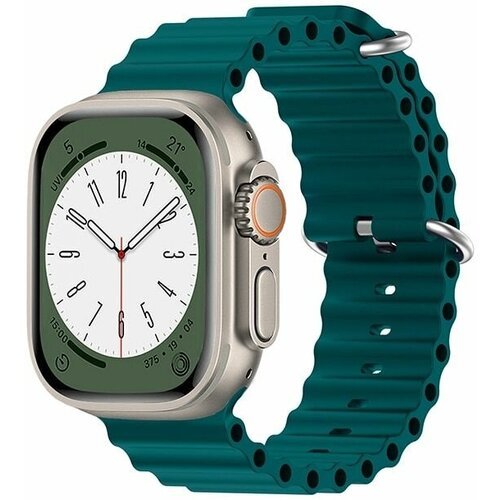 Спортивный силиконовый ремешок 'Ocean Band' для Apple Watch Series 1-8 и Ultra - 42/44/45/49 мм (эпл вотч), изумдрудный