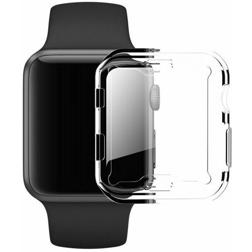 Защитный силиконовый противоударный чехол со стеклом для корпуса Apple Watch Series 4, 5, 6, SE - 44 мм, прозрачный