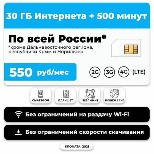 Тариф для планшета и смартфона 500 минут + 30 гб и + звонки в СНГ за 550 р/м + в тариф включена раздача
