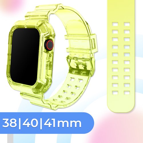Прозрачный силиконовый ремешок для умных часов Apple Watch 38-40-41 mm / Спортивный браслет для смарт часов Эпл Вотч 1-9, SE / Желтый