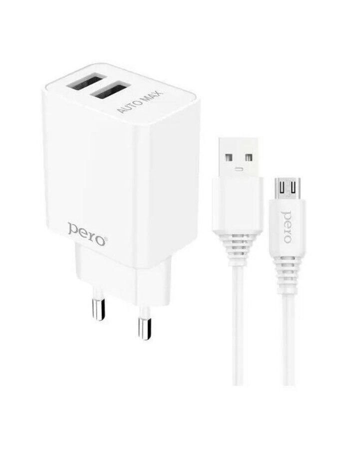 Сетевое зарядное устройство PERO TC02 2USB 2.1A c кабелем Micro USB в комплекте, белый
