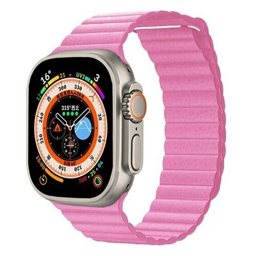 Ремешок кожаный GreatCase Leather Loop Ultra для Apple Watch 42/44/45/49 мм, 235мм, на магните, Розовый