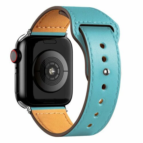 Кожаный ремешок для Apple Watch series 3 4 5 6 7 8 9 SE, в корпусах 42, 44, 45, 49. Бирюзовый / Turquoise