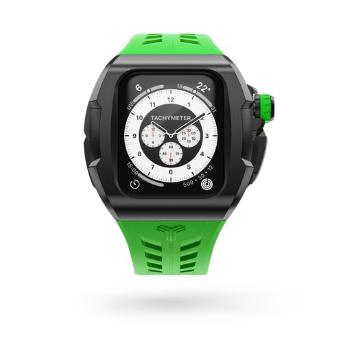Чехол для часов Y24 для Apple Watch Series 7, 8, 9; 45mm, нержавеющая сталь / резина, черный / зеленый