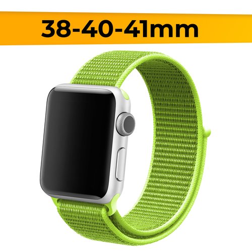 Нейлоновый ремешок для смарт часов Apple Watch 38-40-41mm / Эластичный браслет для Эпл Вотч 1-9 и SE / Сменный тканевый ремешок на липучке / Лайм