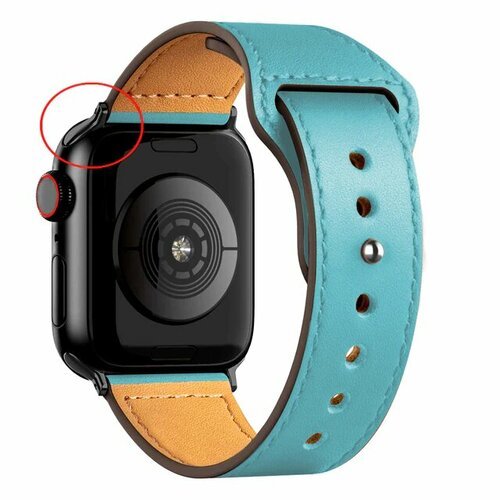 Кожаный ремешок для Apple Watch series 3 4 5 6 7 8 9 SE, в корпусах 38, 40, 41. Бирюзовый / Turquoise BF (Черная Фурнитура)