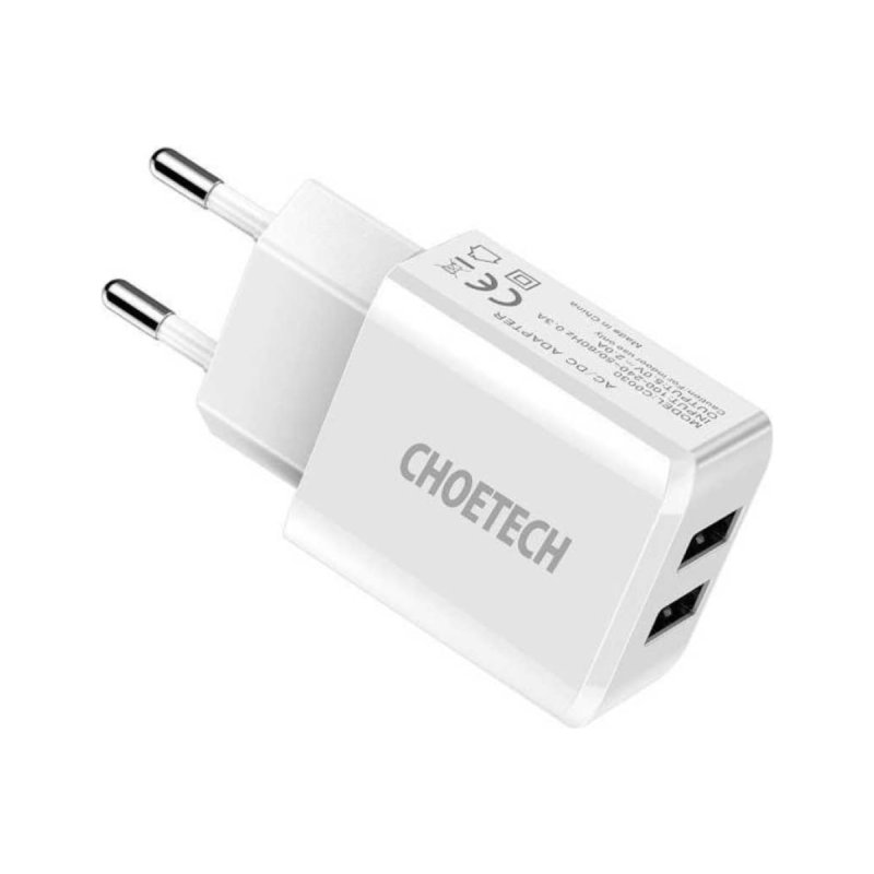 Сетевое зарядное устройство Choetech 10Вт (2xUSB-A) Travel, цвет белый (C0030)