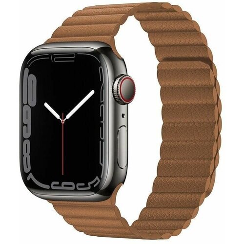 Ремешок для смарт-часов, фитнес-браслета Apple Watch Series 1 2 3 4 SE 5 6 7 8 кожаный магнитный браслет Эпл Вотч 38/40/41 мм, коричневый