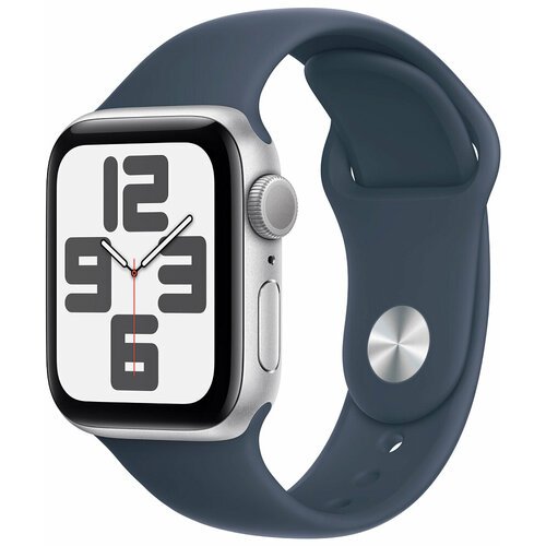 Watch Apple Watch SE 2023, 40 мм, корпус из алюминия серебристого цвета, спортивный ремешок цвета «грозовой синий», размер S/M