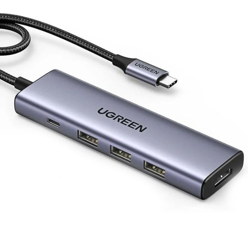 Хаб UGREEN USB концентратор USB-C to HDMI, 3хUSB 3.0 A, PD Power Converter, цвет серый космос (15597)