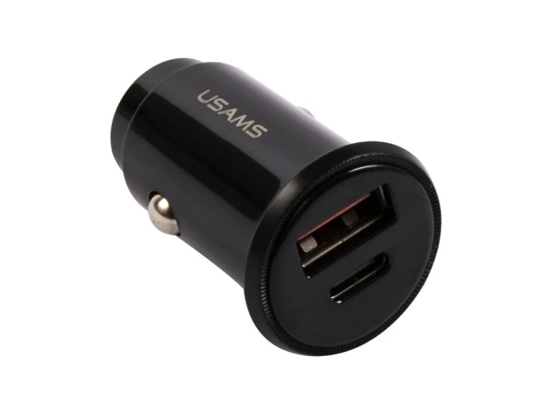 Автомобильное зарядное устройство USAMS USB+Type-C (модель US-CC086 C12), QC4.0+PD3.0 Fast Charging черный (CC86TC01)