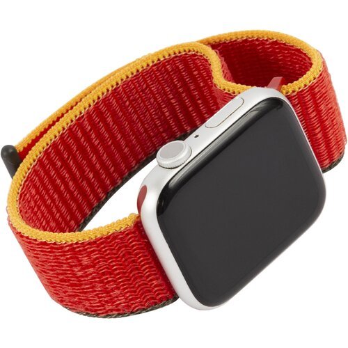 Ремешок для Apple watch 38 -40 mm Series 3,4,5 SE,6/Ремешок smart watch/Ремешок для смарт часов нейлоновый, красный апельсин с коричнево-желтым краем