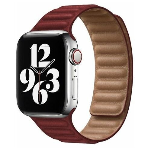 Премиум кожаный ремешок на магнитной застежке для Apple Watch Series 1-8 и Ultra - 42/44/45/49 мм (эпл вотч), бордовый