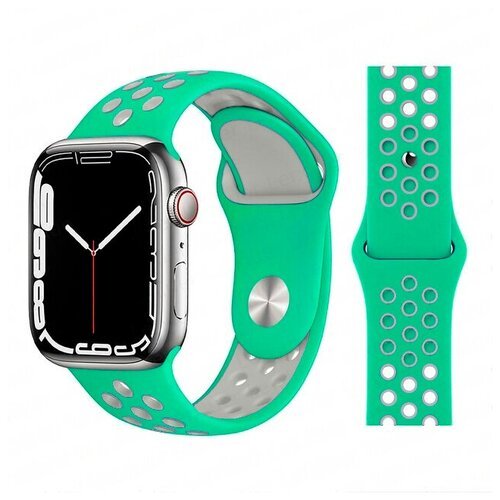 Ремешок силиконовый перфорированный Sport NK для Apple Watch 38/40/41 мм, на кнопке, зеленый+серый (27)