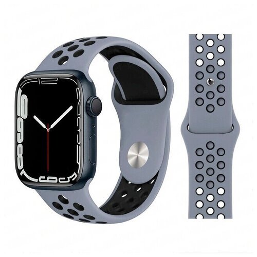 Ремешок силиконовый перфорированный Sport NK для Apple Watch 38/40/41 мм, на кнопке, серый+черный (37)