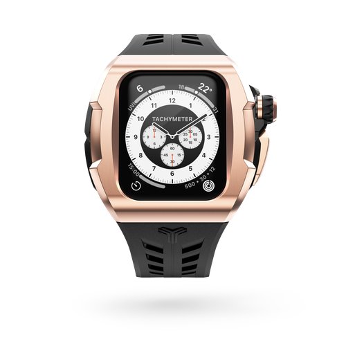 Чехол для часов Y24 для Apple Watch Series 7, 8, 9; 45mm, нержавеющая сталь / резина, розово-золотистый / черный