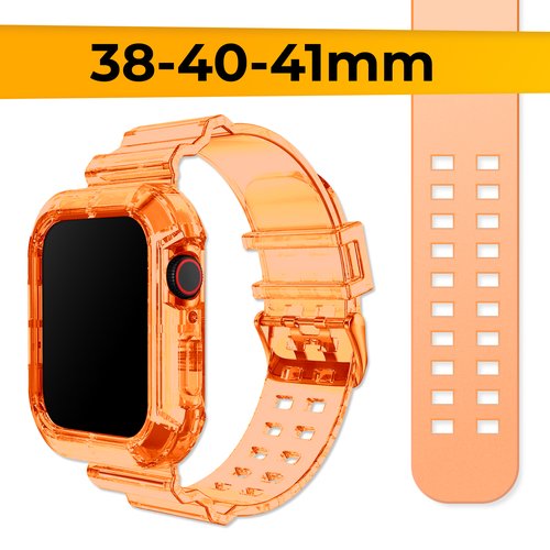 Прозрачный силиконовый ремешок для Apple Watch 1-9, SE, 38-40-41 mm / Сменный браслет на часы Эпл Вотч 1, 2, 3, 4, 5, 6, 7, 8, 9 и СE / Оранжевый