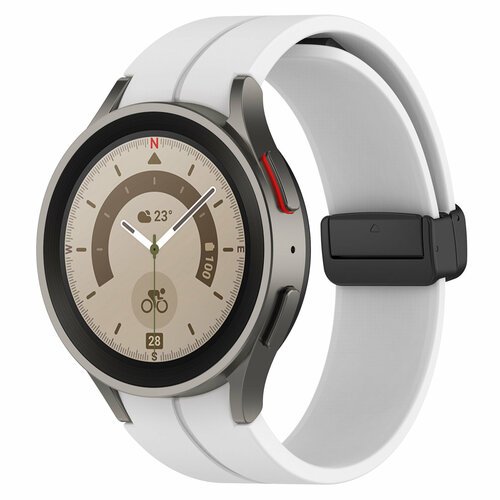 Силиконовый ремешок для Samsung Galaxy Watch 4/5/6, S, серебристая застежка, белый