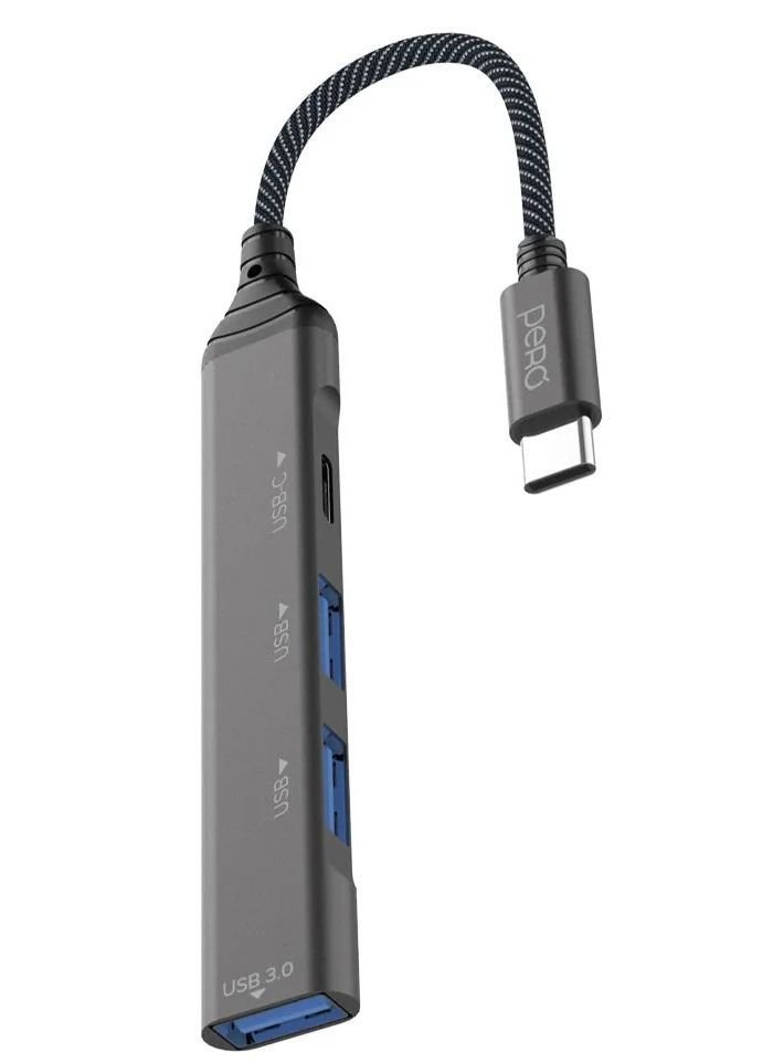 Хаб PERO MH03, USB-С TO USB-C+USB 3.0+USB 2.0+USB 2.0, серый
