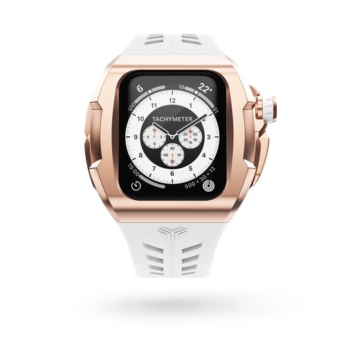 Корпус для часов Y24 для Apple Watch Series 7, 8, 9; 45mm, нержавеющая сталь / резина, розово-золотистый / белый
